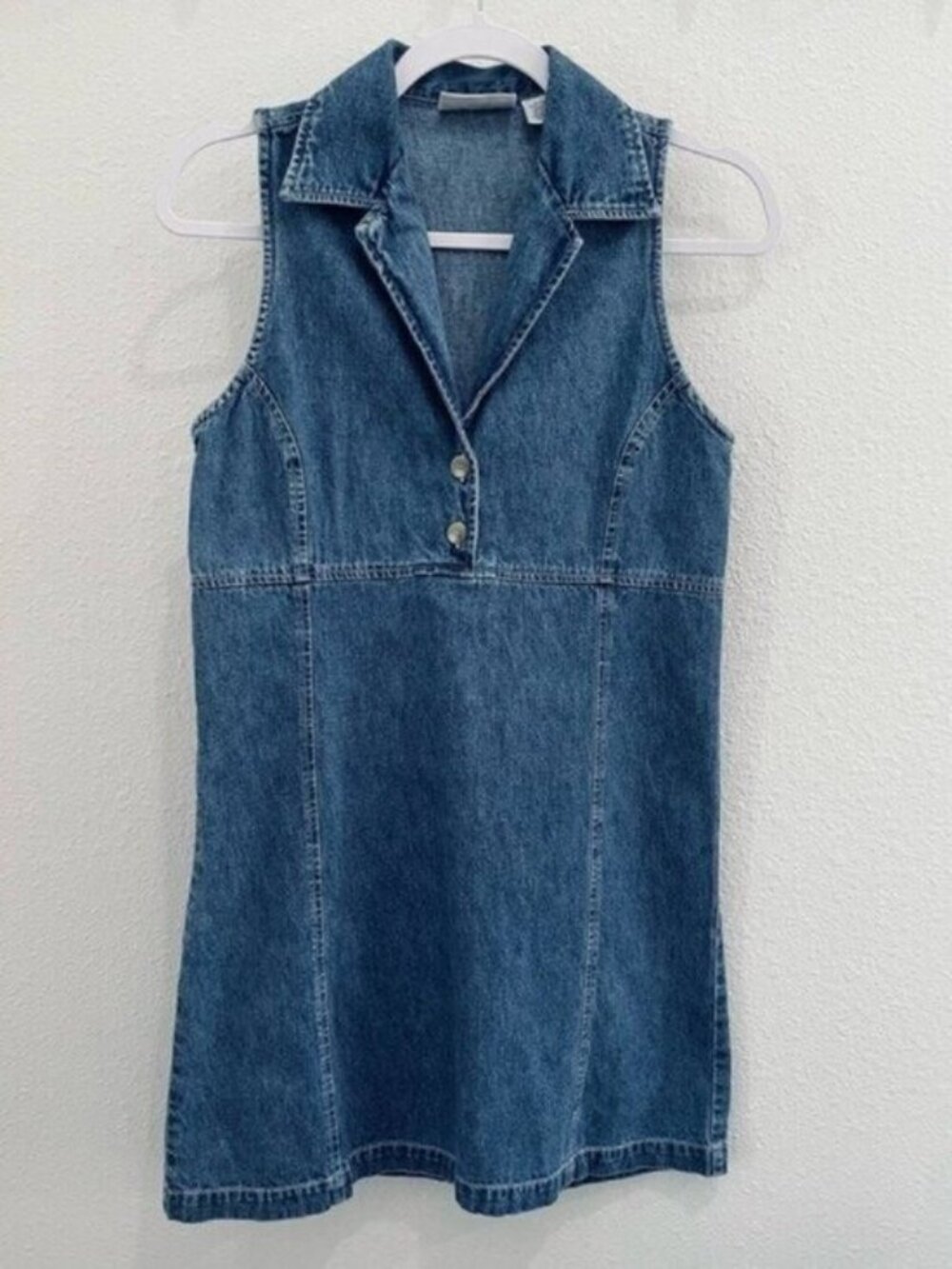 Vintage Button Denim Mini Dress Western Sleeveless Cotton Small